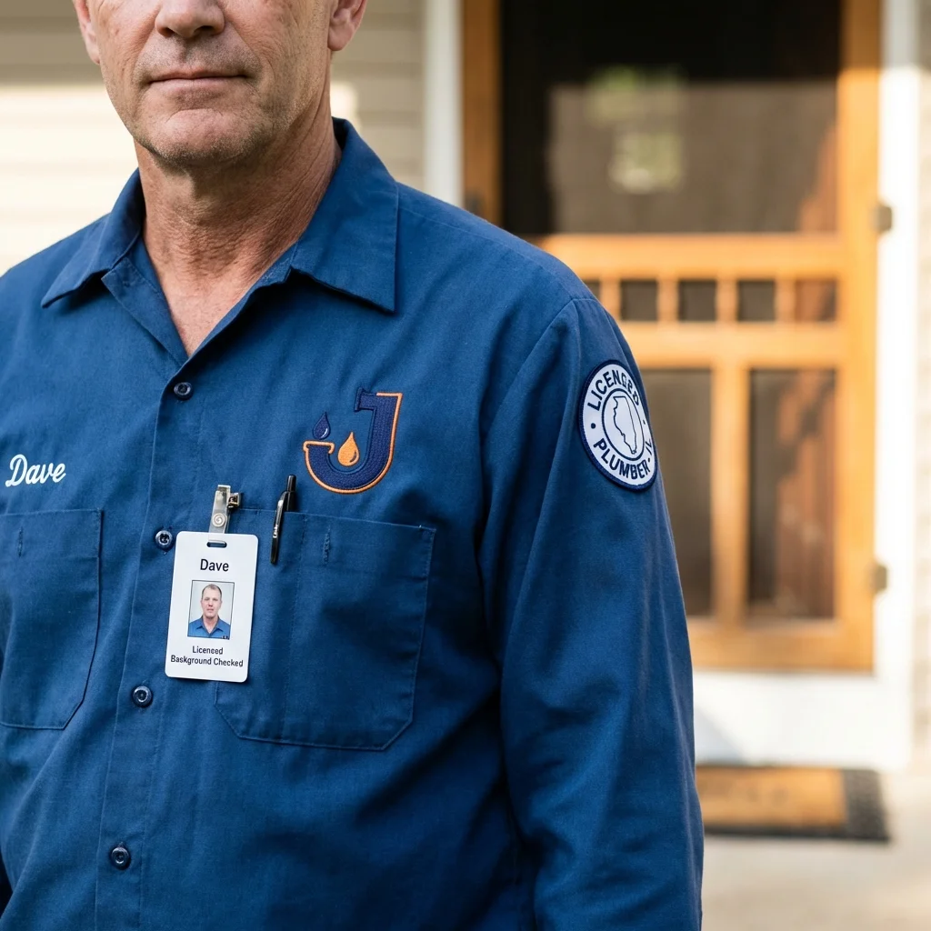 Licensed plumber showing ID badge in Hephzibah, GA