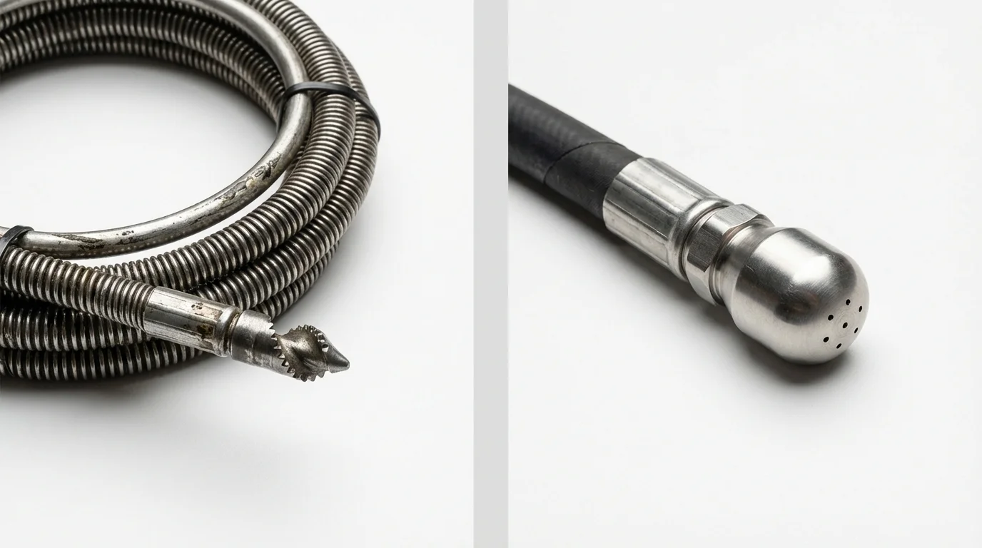 Drain snake cable and hydro jetting nozzle used for drain cleaning in Hephzibah, GA
