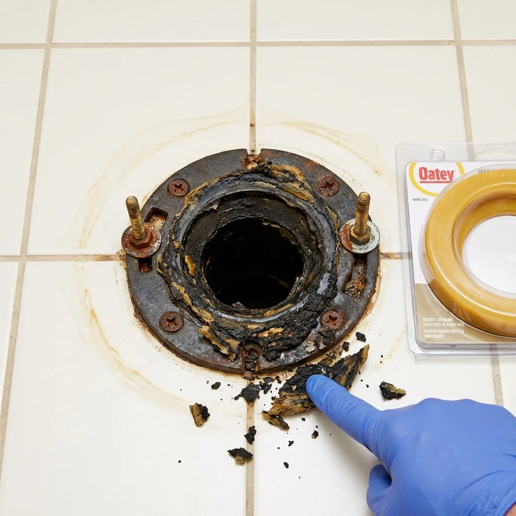 Failed wax ring showing water seepage at the base of a toilet in a Hephzibah, GA home